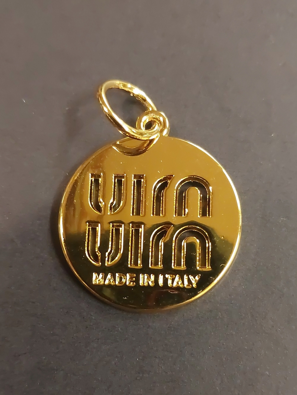 Miu Miu Shiny Gold-tone Double Logo Disc Charm Pendant - Picture 2 of 2